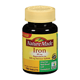 Nature Made  iron 65-mg, equivalent to 325-mg Ferrous Sulfate, dietary supplement tablets Full-Size Picture